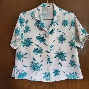 BonWorth Teal Floral Button Up Blouse